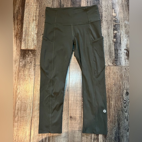 Lululemon Fast and Free Crop II 19" *Non-Reflective in Dark Olive Women’s Size 4 - Picture 4 of 11